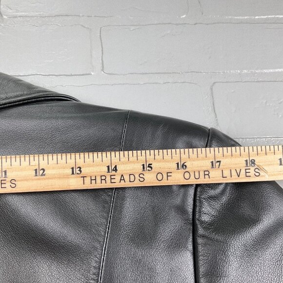 Preston & York Jacket Women Medium Petite Black Leather Y2K Classic‎ Coat VTG - Picture 12 of 14